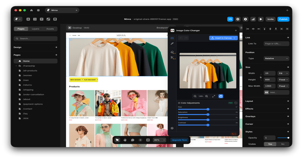ICC Images plugin running inside Framer design environment